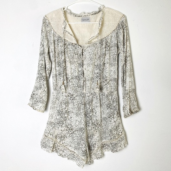 SAYLOR Ivory Green Printed Lightweight Romper With Embroidered detail S - Picture 1 of 11